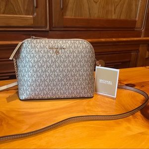 NWT Michael Kors Crossbody Chain Strap Cindy Dome Bag Pale Gold Handbag MK Logo